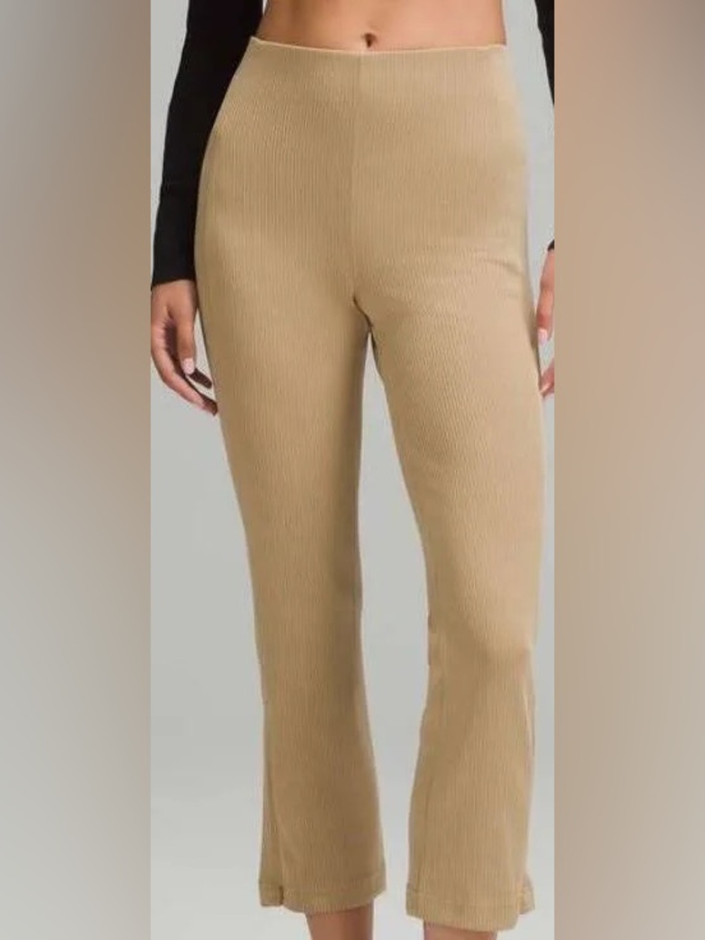 LULULEMON Ribbed Softstream Zip Leg Hi-rise Cropped pants size 14 | Filbert Tan